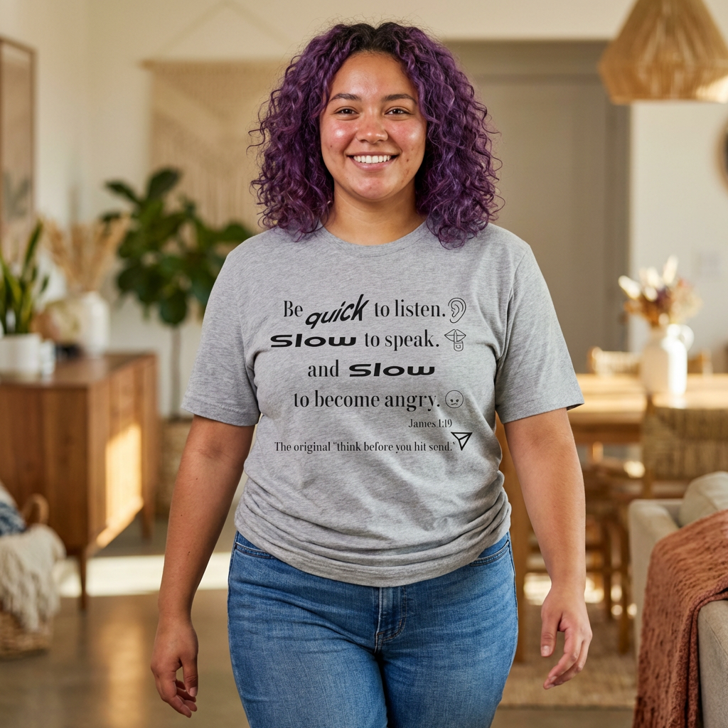Be Quick to Listen Slow to Speak and Slow to Become Angry Tee | James 1:19 Scripture Shirt